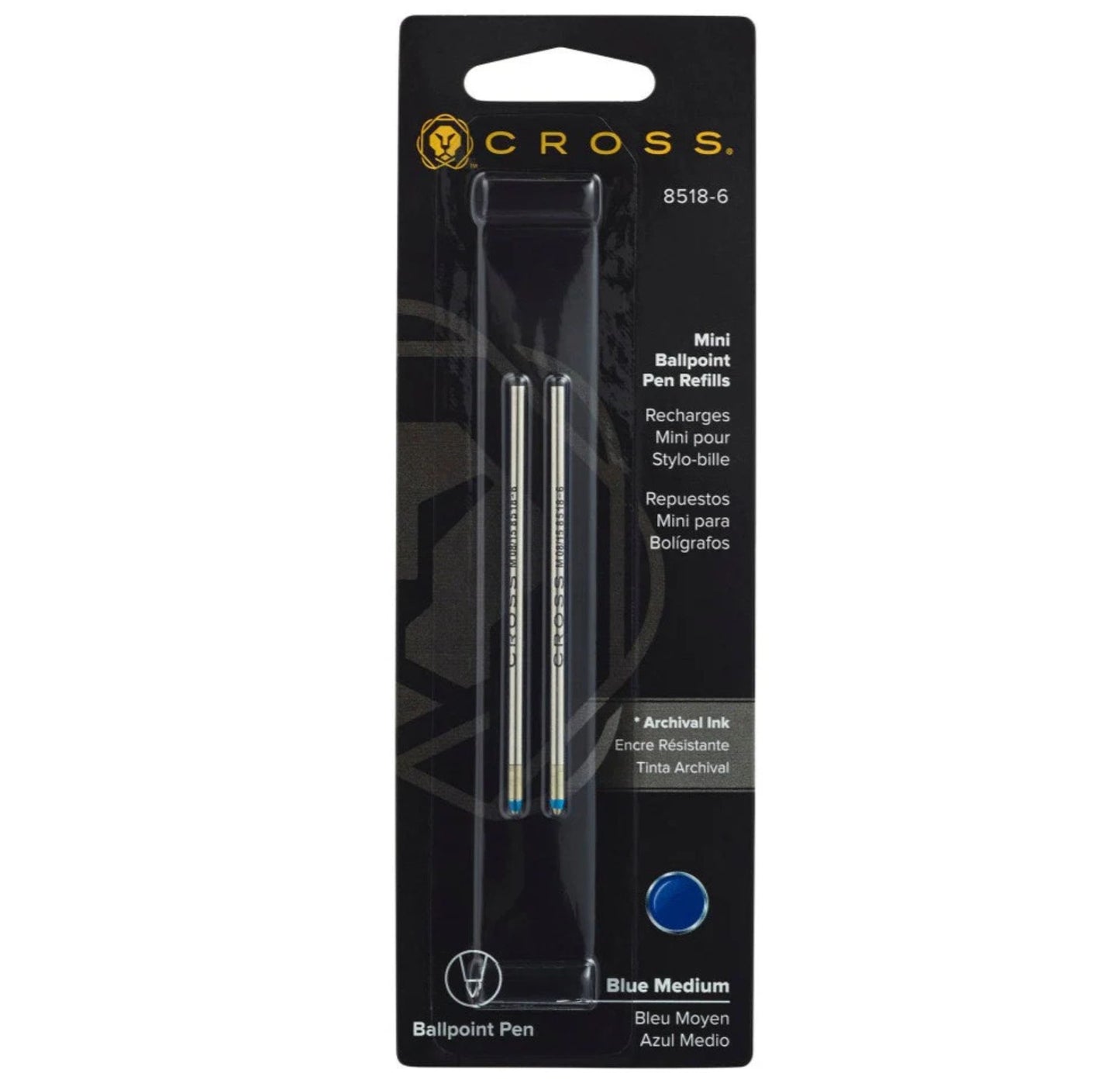 Cross Mini Ballpoint Pen Refill - Blue - Medium - Dual Pack 8518-6