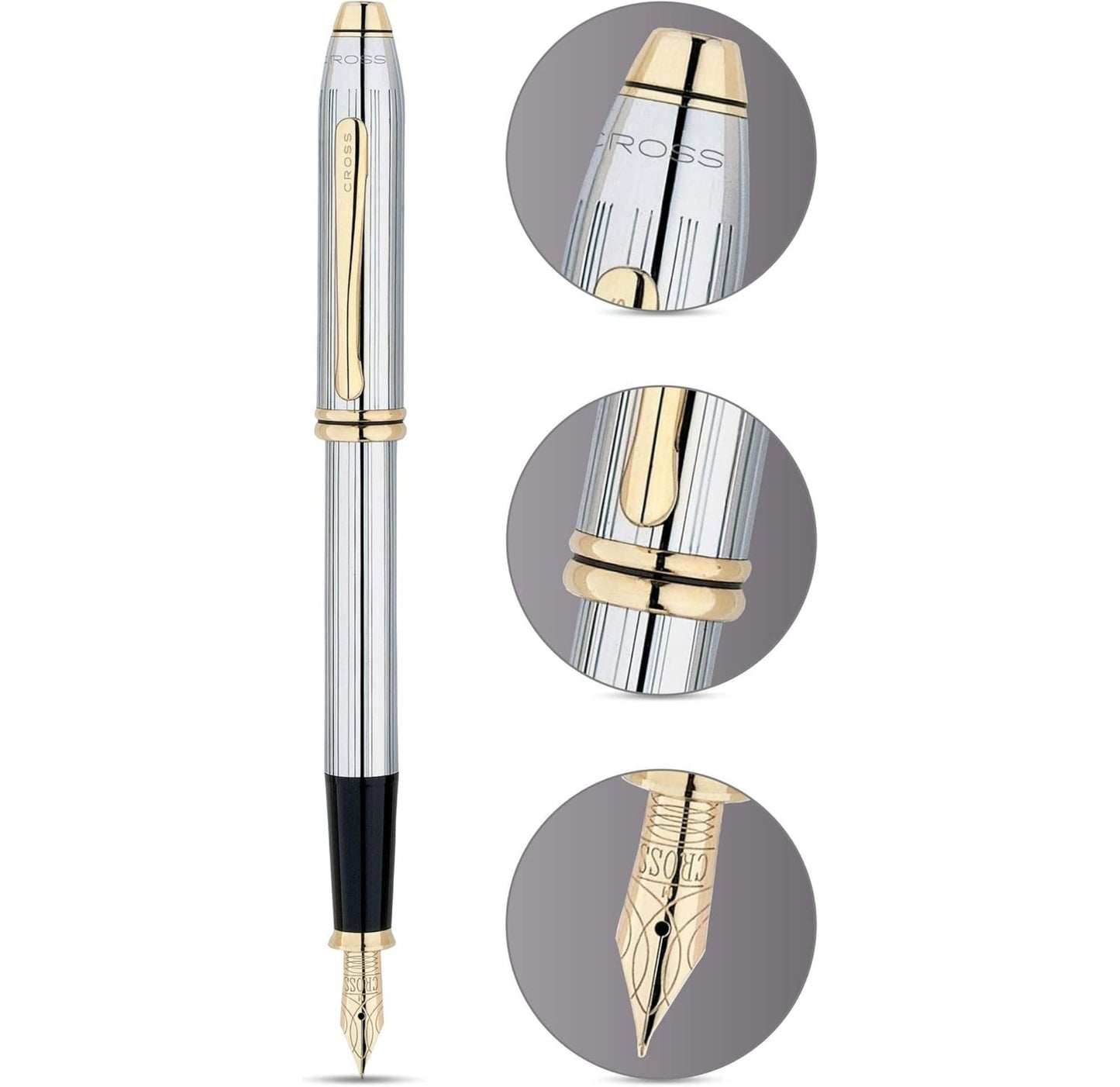 Cross Townsend Medalist Fine Nib Chrome with 23 Carat Gold Plated Fountain Pen 506-FF