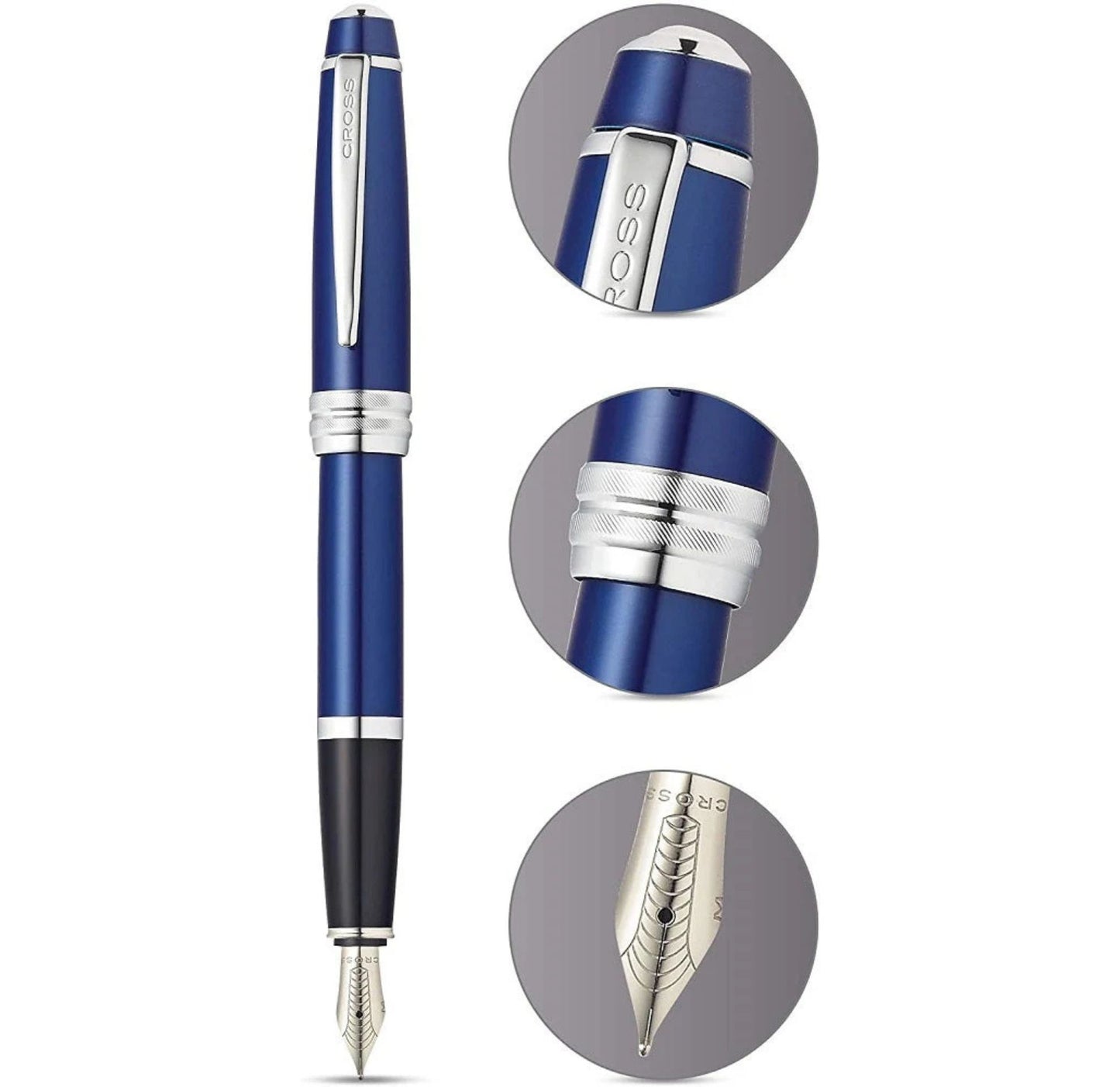 Cross Bailey Blue Lacquer Stainless Steel Medium Nib Fountain Pen AT0456-12MS