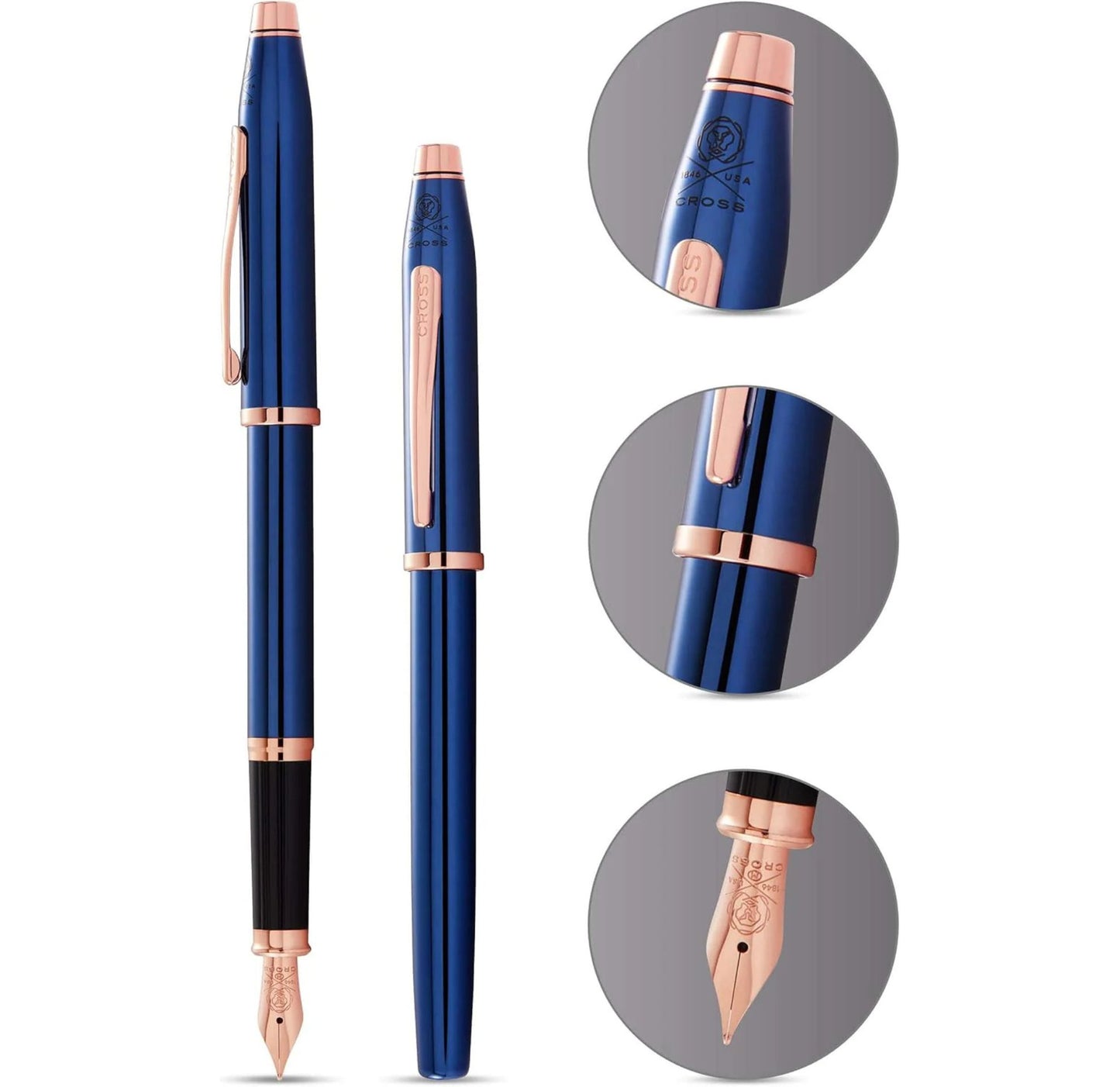 Cross Century II Translucent Cobalt Blue Lacquer Fine Nib Fountain Pen AT0086-138FF