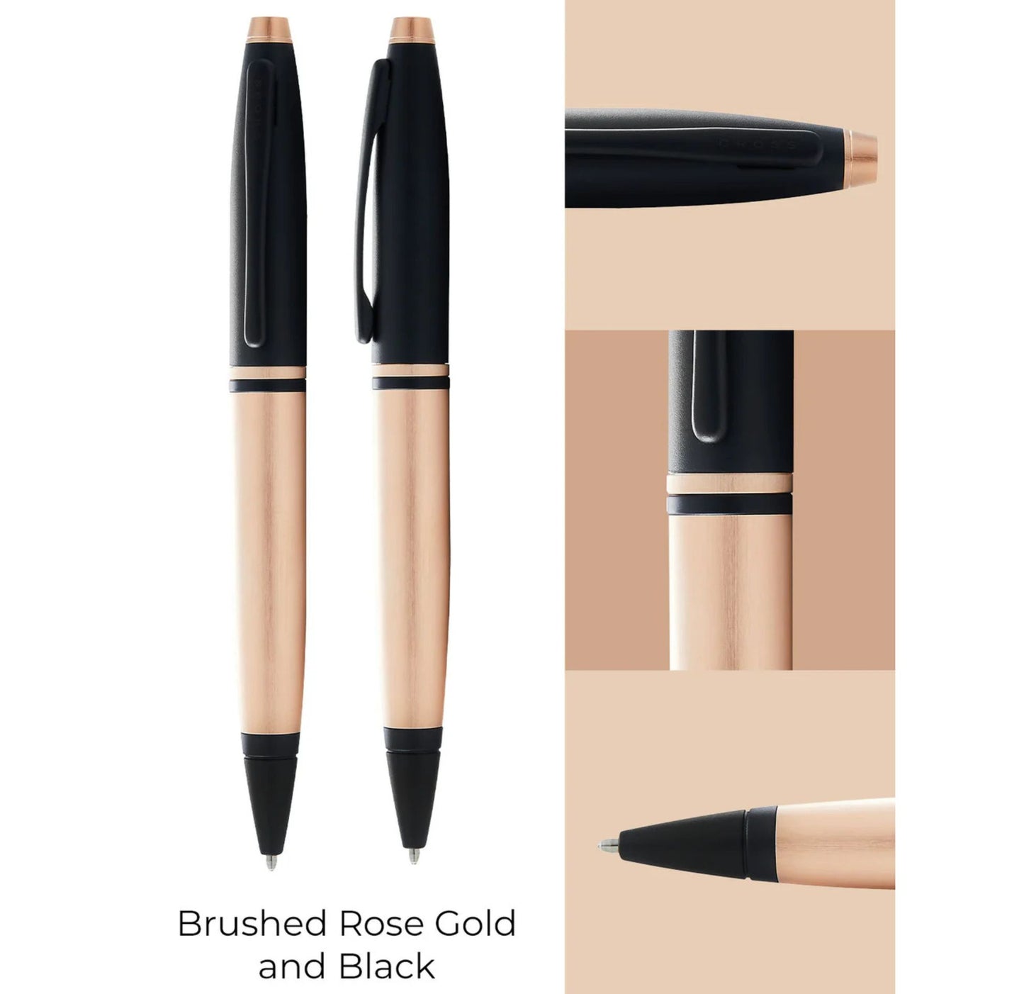 Cross Calais Brushed Rose Gold Plate and Black Lacquer Ballpoint Pen AT0112-27