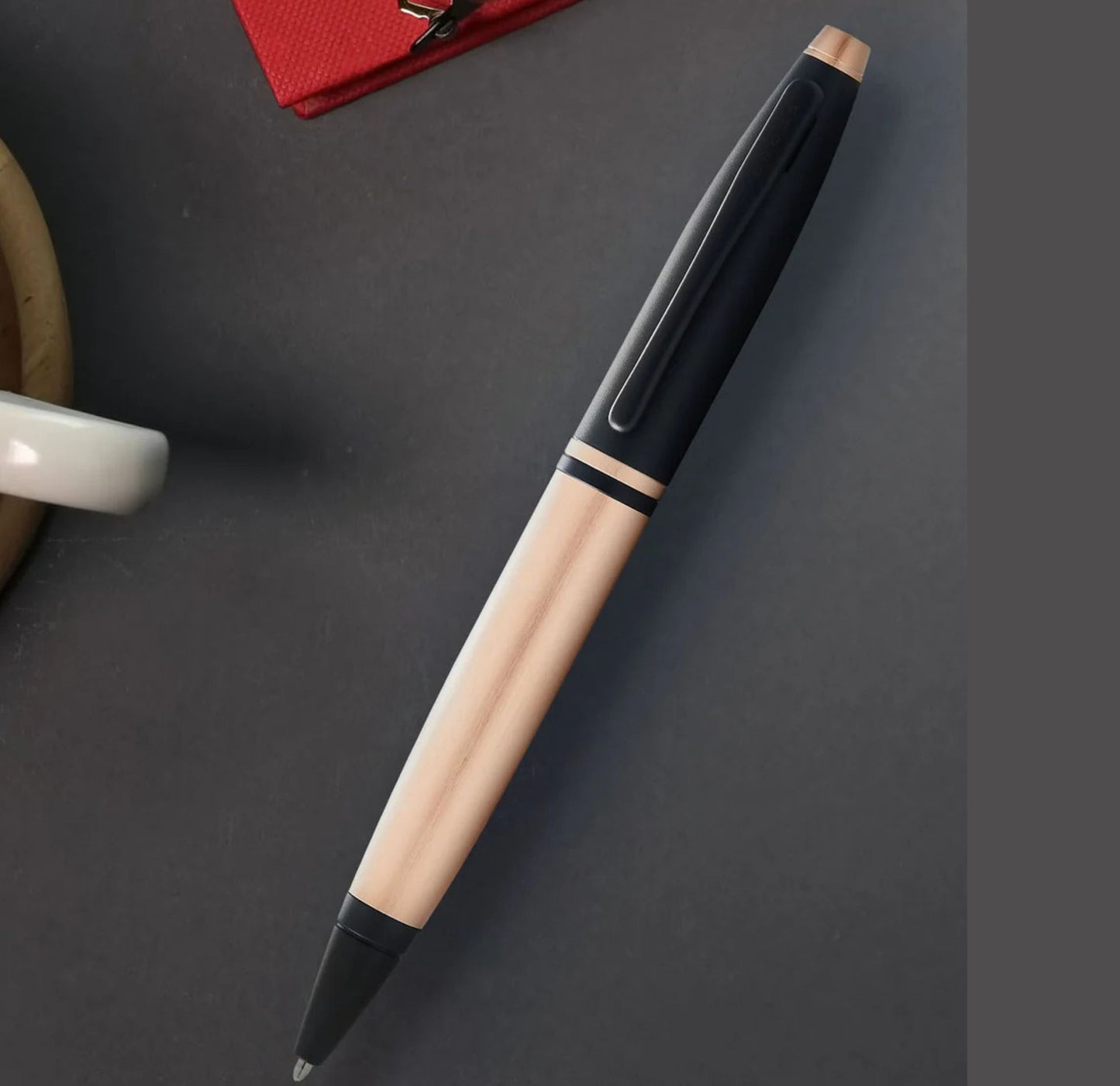 Cross Calais Brushed Rose Gold Plate and Black Lacquer Ballpoint Pen AT0112-27