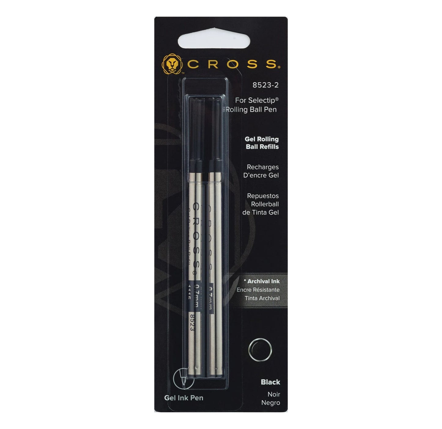 Cross Selectip Gel Rollerball Pen Refill - Black - Medium - Dual Pack 8523-2