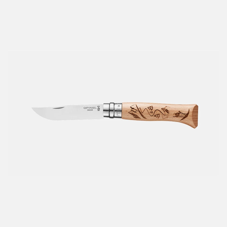 Opinel N°08 Engraved Skiing Stainless Steel Pocket Knife 002188