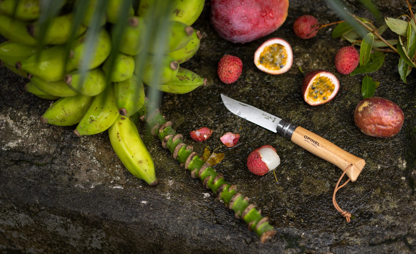 Opinel No.07 Bushwhacker Natural Stainless Steel Pocket Knife with Lanyard 001372