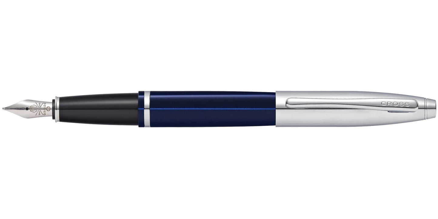 Cross Calais Chrome & Blue Lacquer Stainless Steel Medium Nib Fountain Pen AT0116-3MS