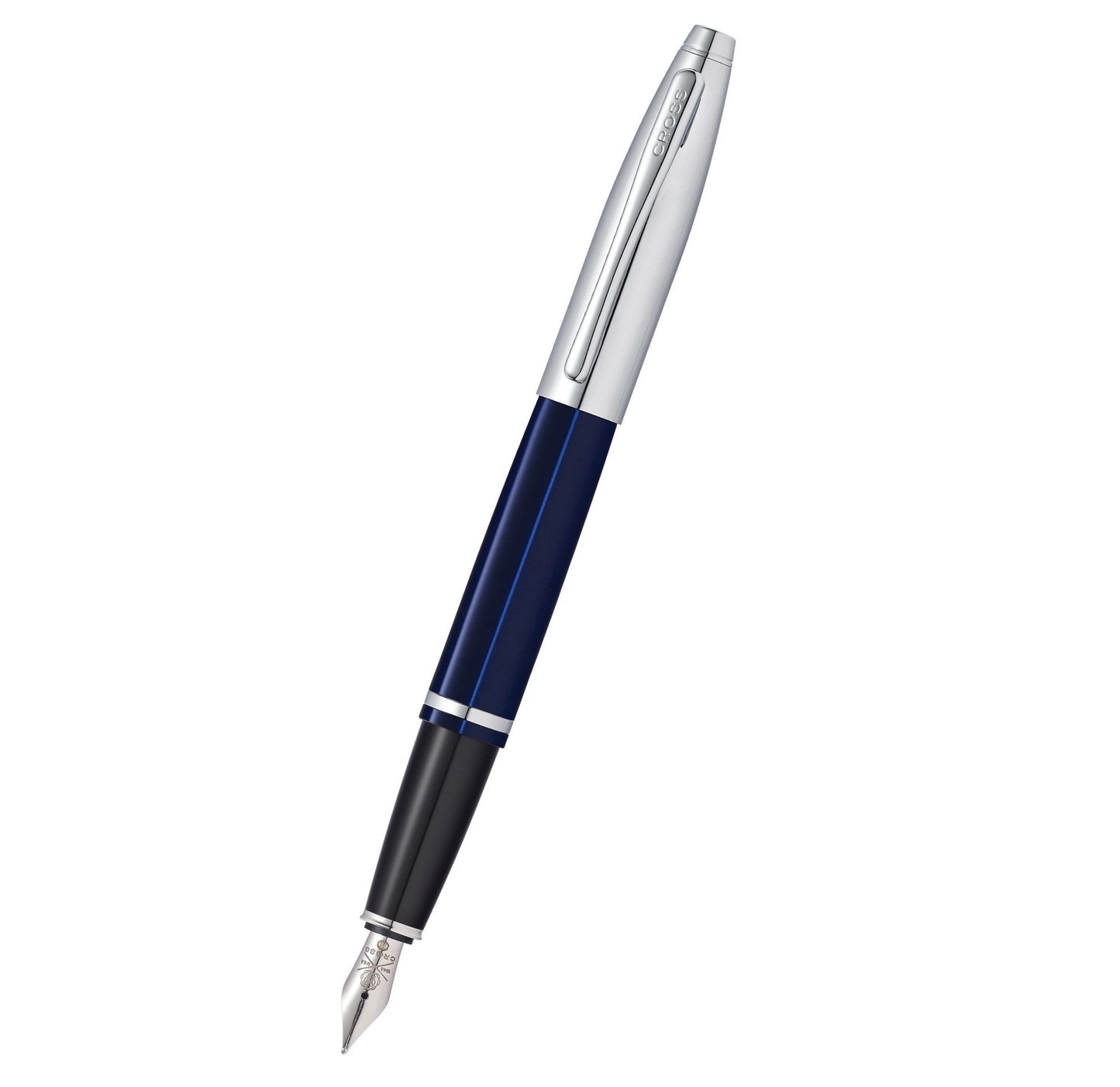 Cross Calais Chrome & Blue Lacquer Stainless Steel Medium Nib Fountain Pen