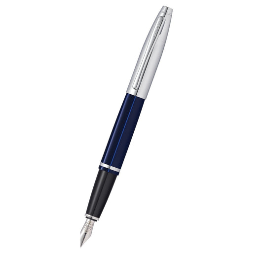 Cross Calais Chrome & Blue Lacquer Stainless Steel Medium Nib Fountain Pen