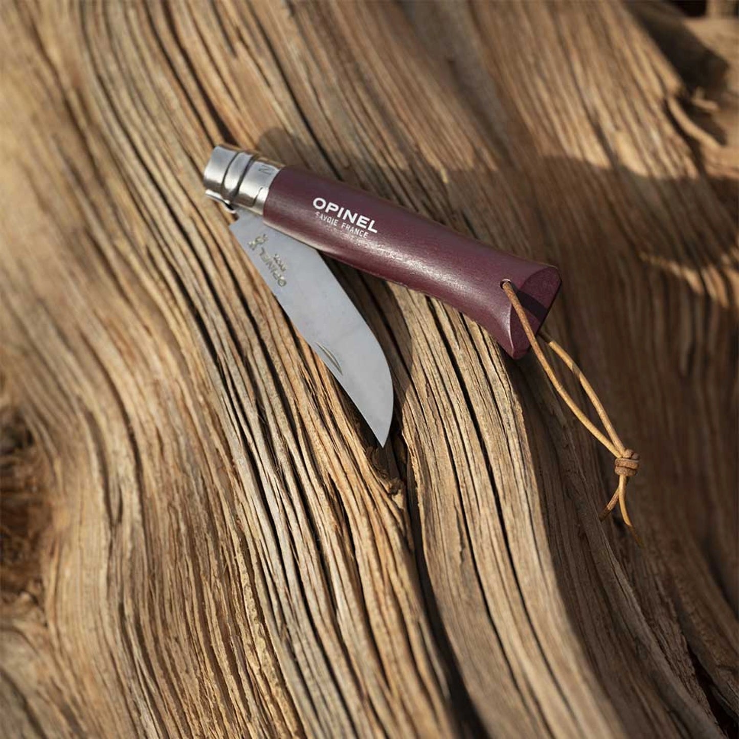Opinel No.08 Bushwhacker Garnet Stainless Steel Folding Knife with Lanyard 002213