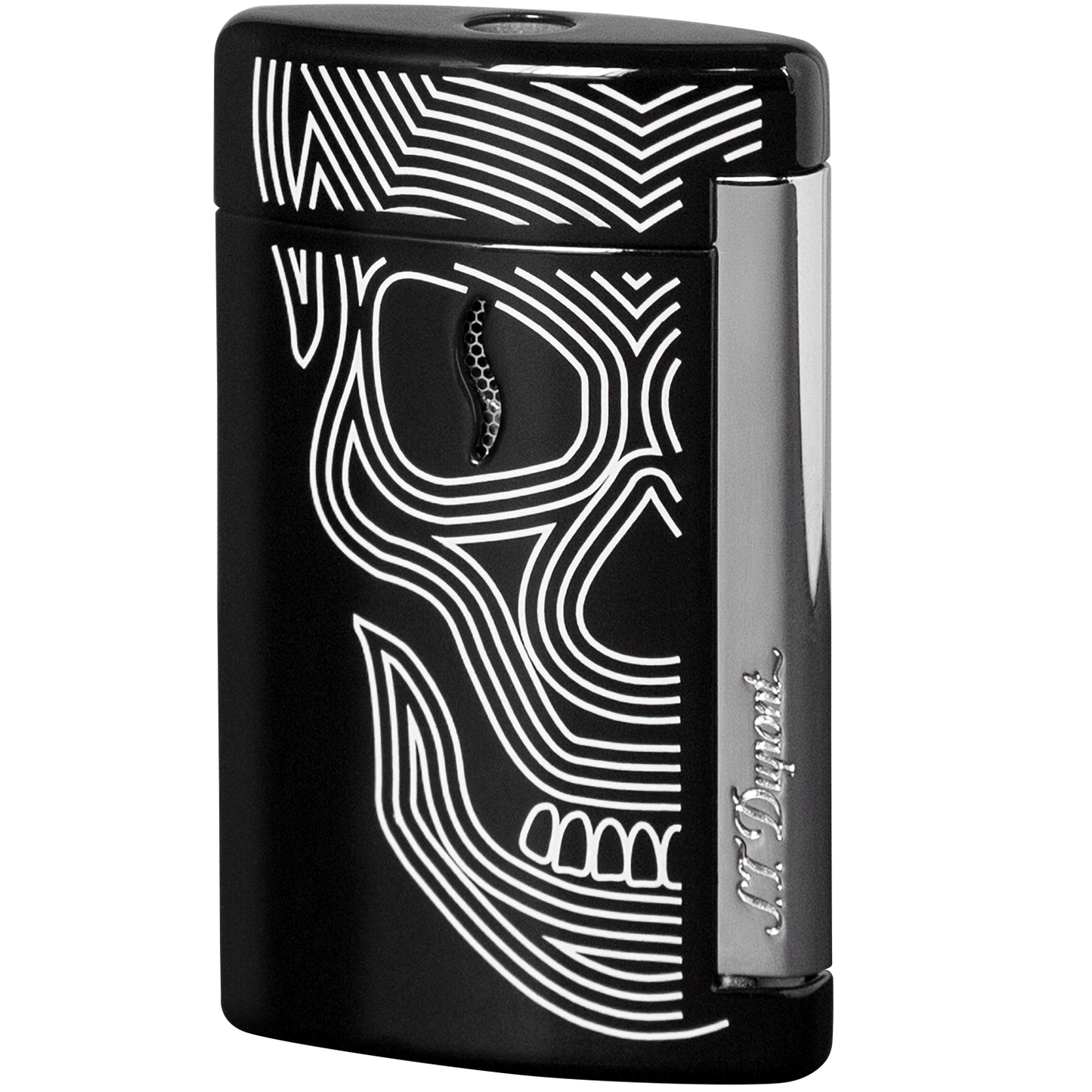 S.T. Dupont MiniJet Chrome Finish Black Lighter White Skull 10511