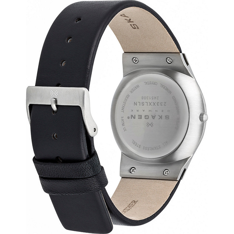 Skagen Men's Classic 233XXLSLN Black Leather Quartz Watch with Blue Dial