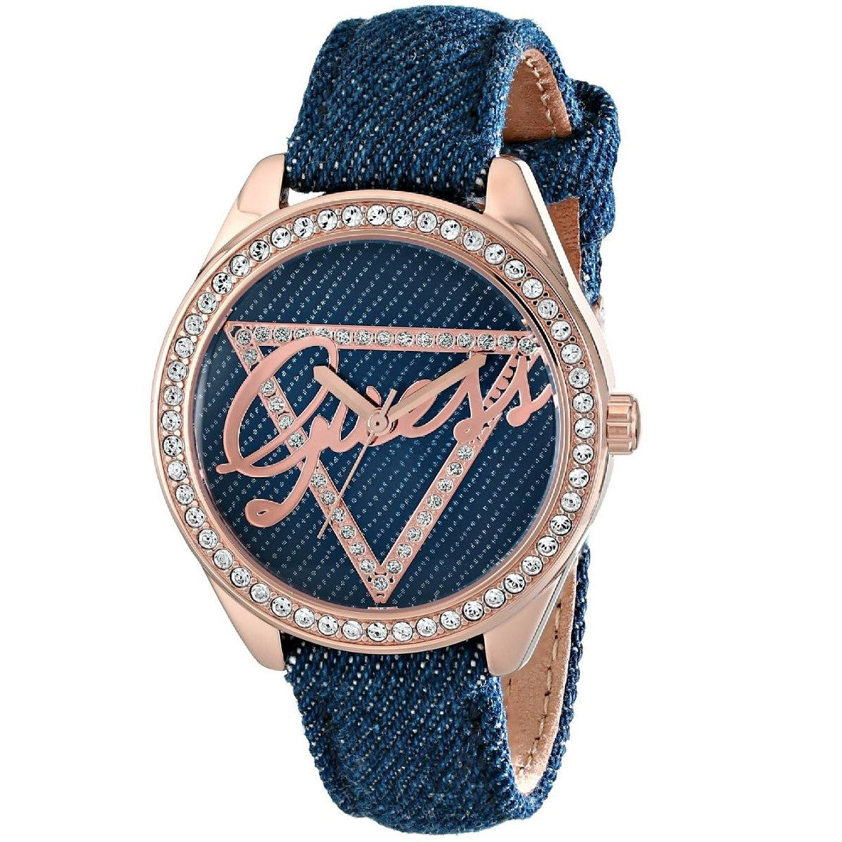 GUESS Women's U0456L6 Blue Logo Watch Blue Denim Leather Strap