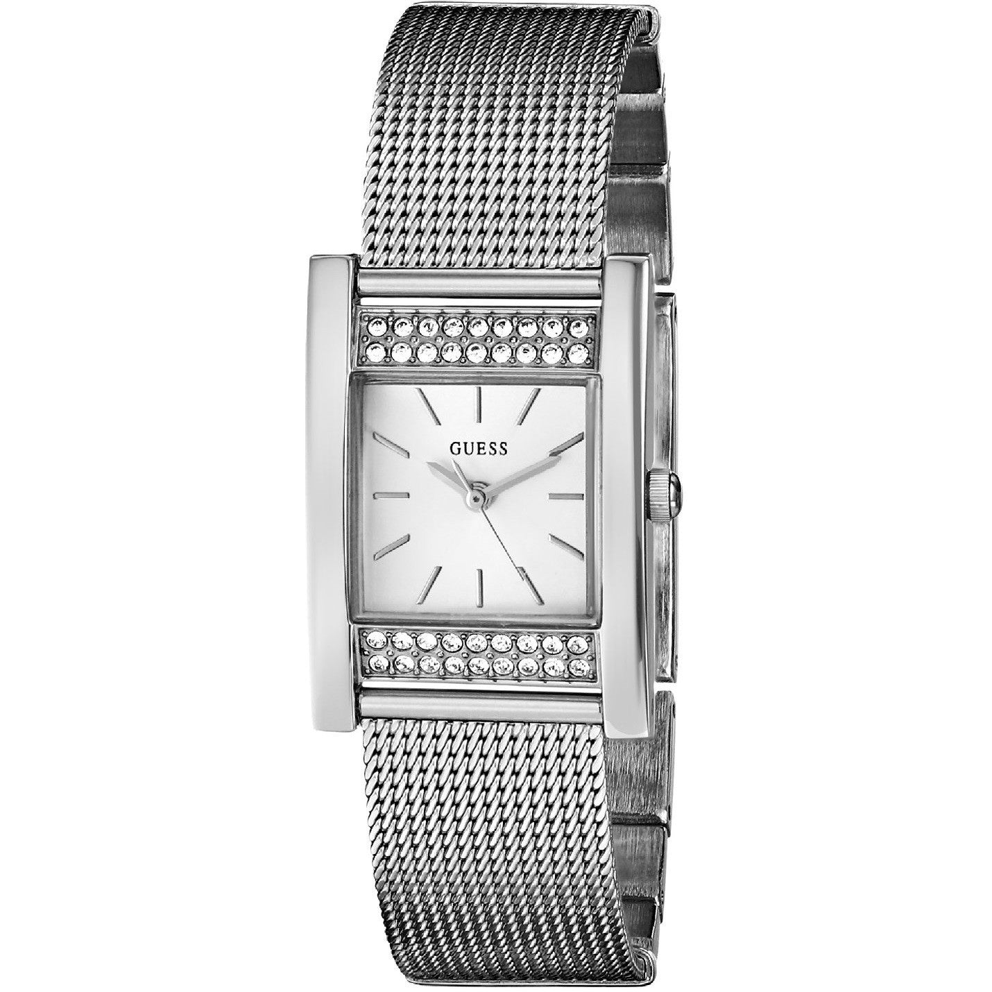 GUESS Women's U0127L1 Timeless Shine Crystal Mesh Silver-Tone Watch