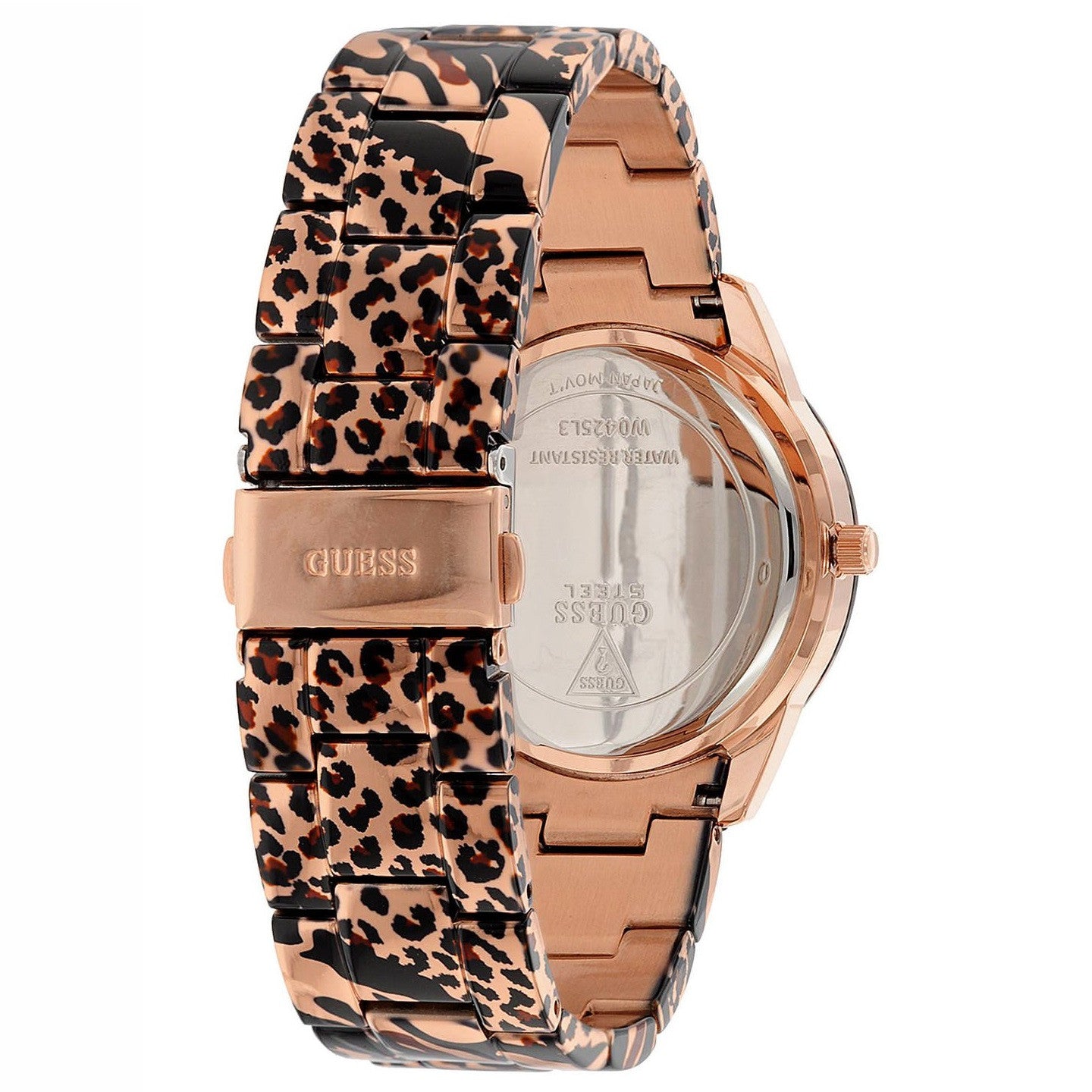 GUESS Women's U0425L3 Brown Patent Watch with Rose Gold-Tone Animal Print
