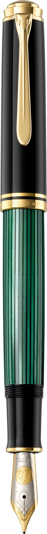 Pelikan M1000 Souveraen Black-Green Fountain Pen With Gold, Medium 987594
