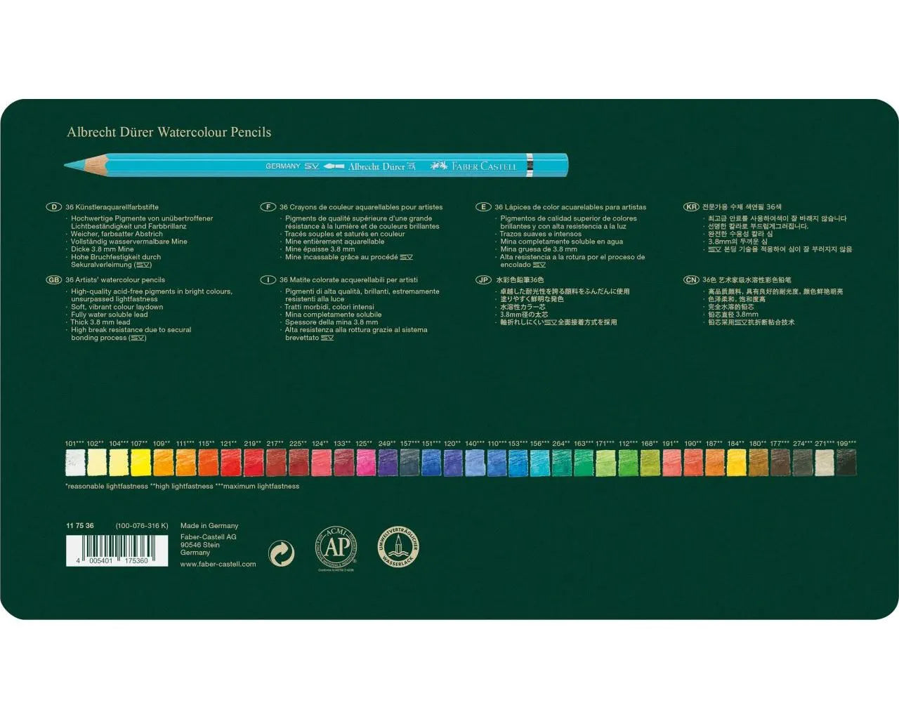 Faber-Castell Albrecht Dürer watercolour pencil tin of 36 117536