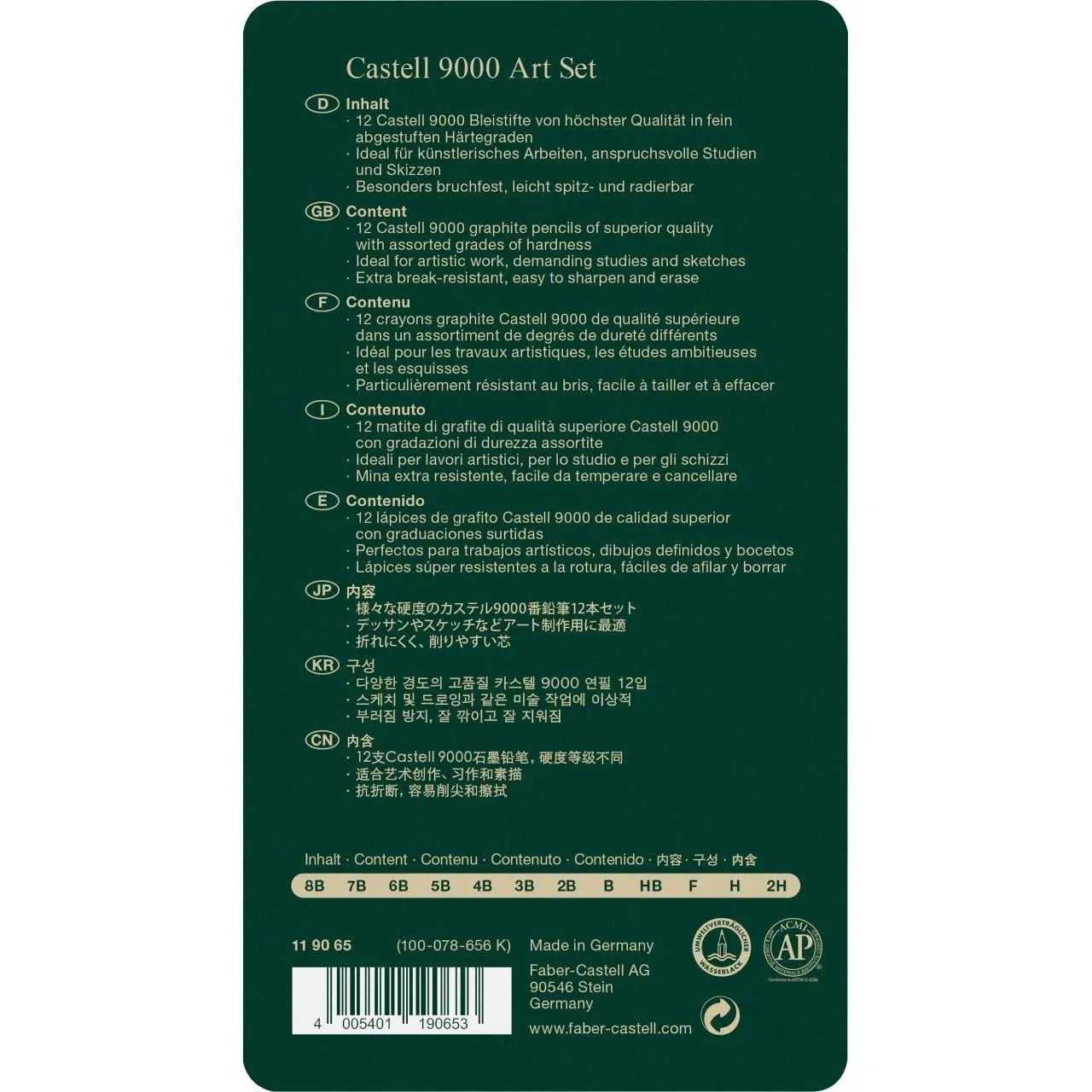 Faber-Castell Castell 9000 graphite pencil Art Set, tin of 12 119065