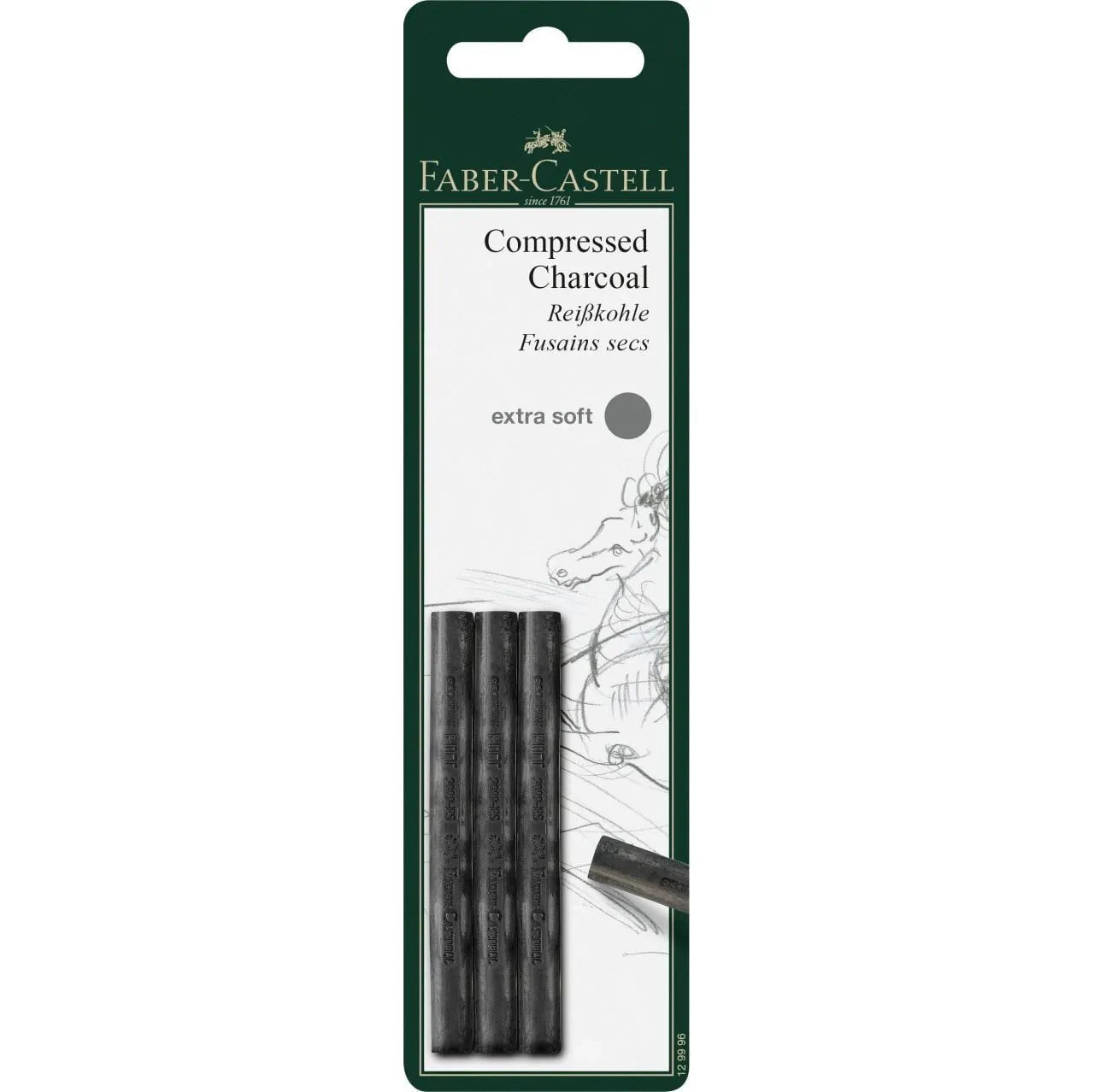 Faber-Castell Pitt compressed charcoal stick set of 3 extra soft 129996