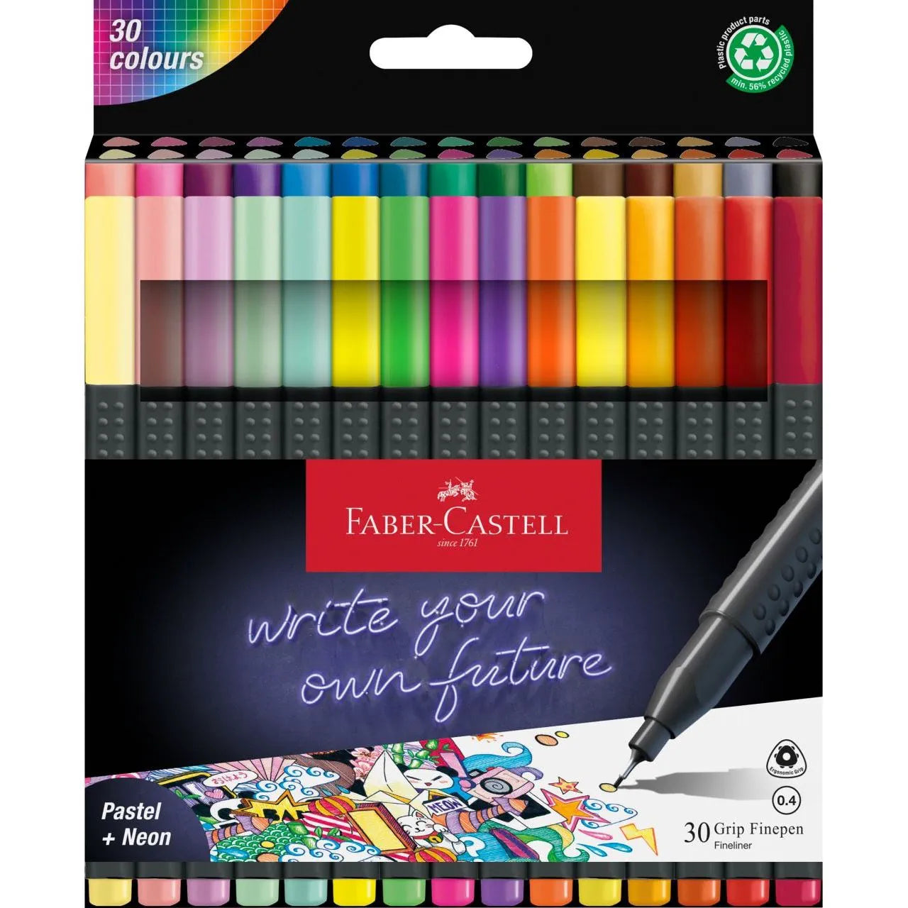 Faber-Castell Grip Finepen 151630 Fineliner with Metal Fibre Tip 0.4 mm Pack of 30