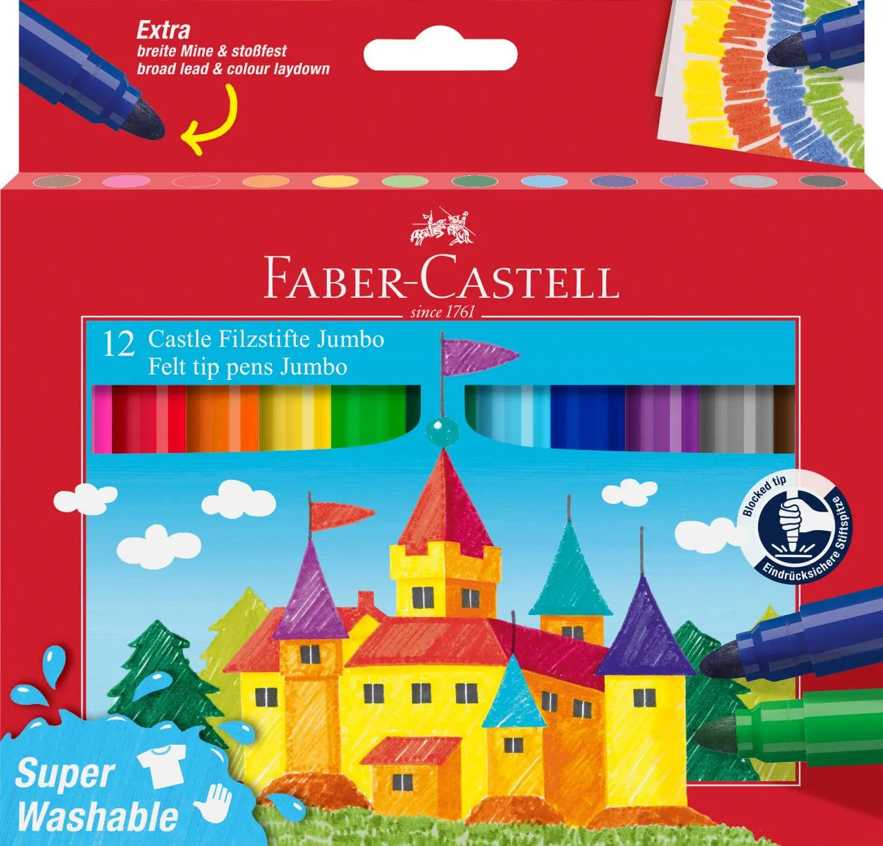 Faber-Castell Felt-tip pen Jumbo Super Washable cardboard wallet of 12 154311
