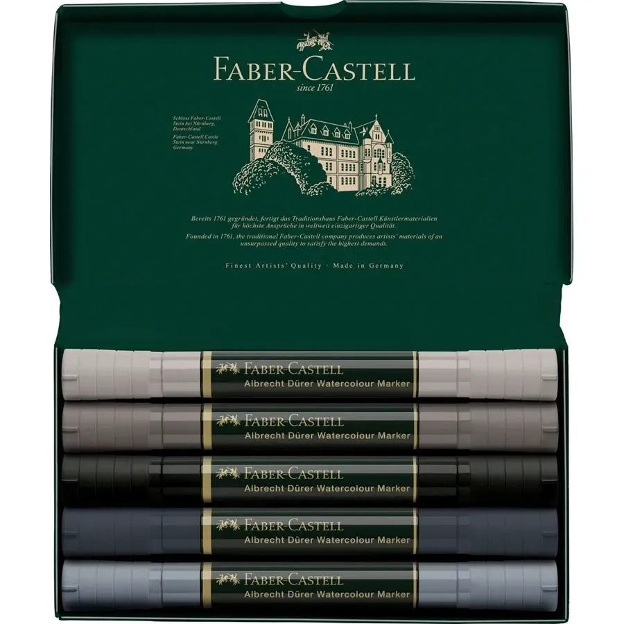 Faber-Castell Albrecht Dürer Watercolour Marker Wallet of 5, Grey Tones 160306