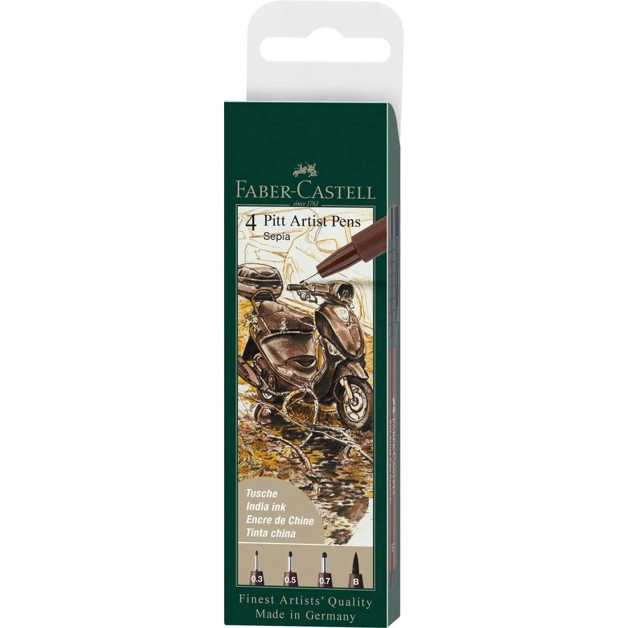 Faber-Castell Pitt Artist Pen India ink pen wallet of 4, dark sepia 167101