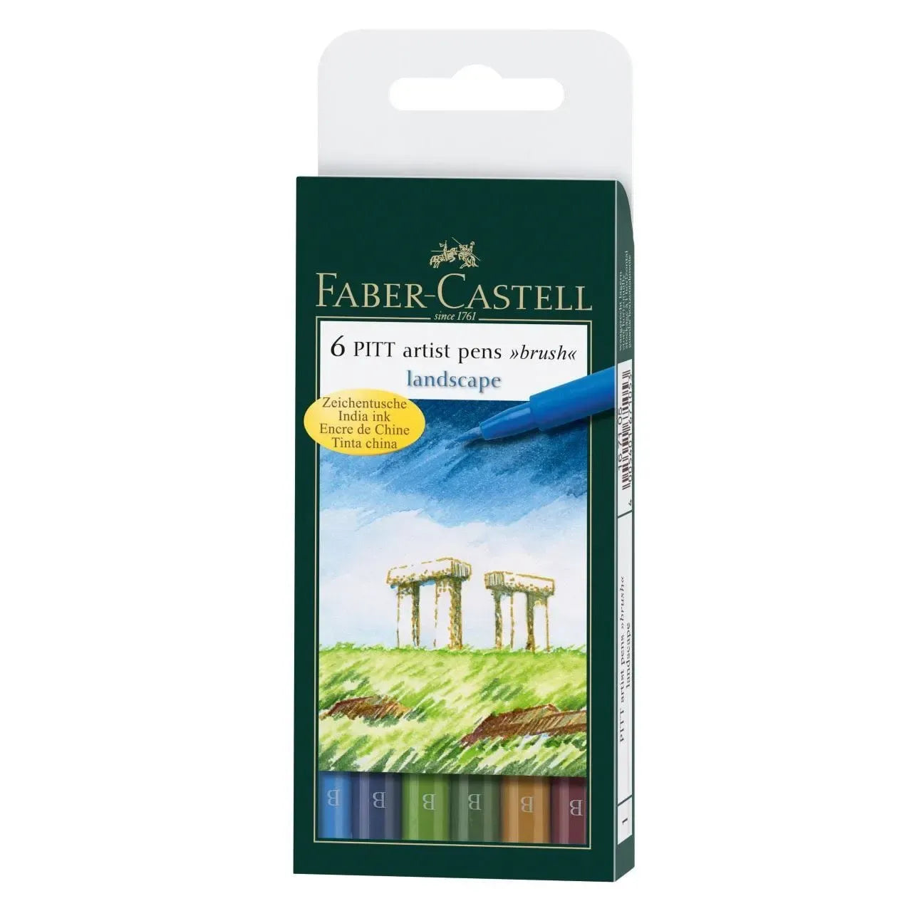 Faber-Castell Pitt Artist Pen Brush India ink pen wallet of 6, Landscape 167105