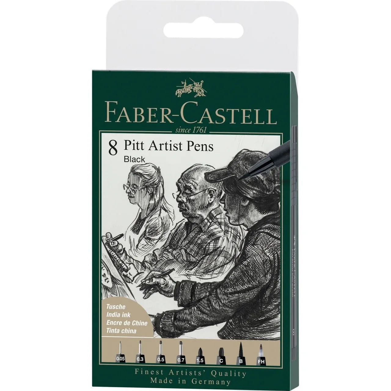 Faber-Castell Pitt Artist Pen India ink pen wallet of 8, black 167158