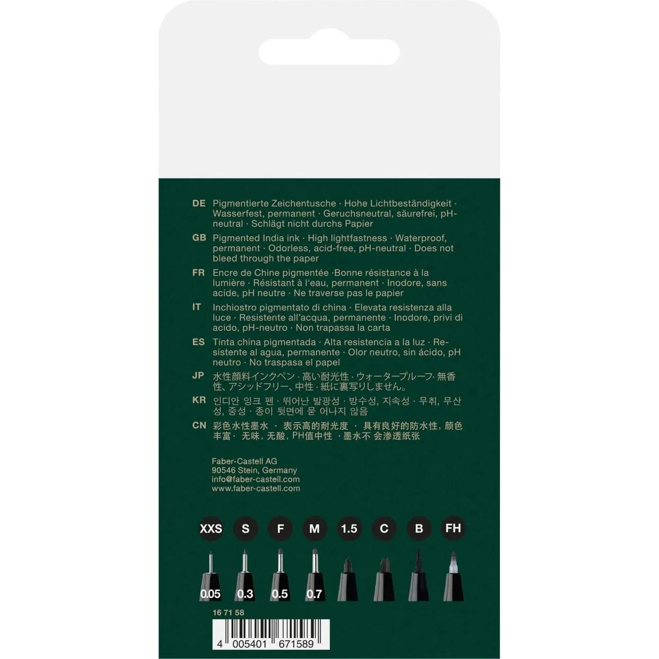 Faber-Castell Pitt Artist Pen India ink pen wallet of 8, black 167158