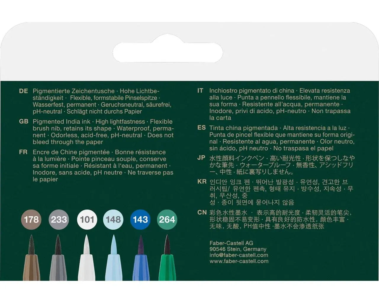 Faber-Castell Pitt Artist Pen Brush India ink pen wallet of 6, Winterlude 167176