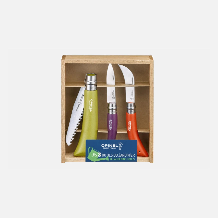Opinel Stainless & Carbon Steel Garden Knife Trio - 3 Colors Box Set 001617