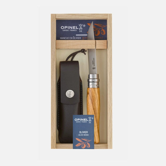 Opinel N°08 Olive Wood Stainless Steel Pocket Knife + Sheath 001004