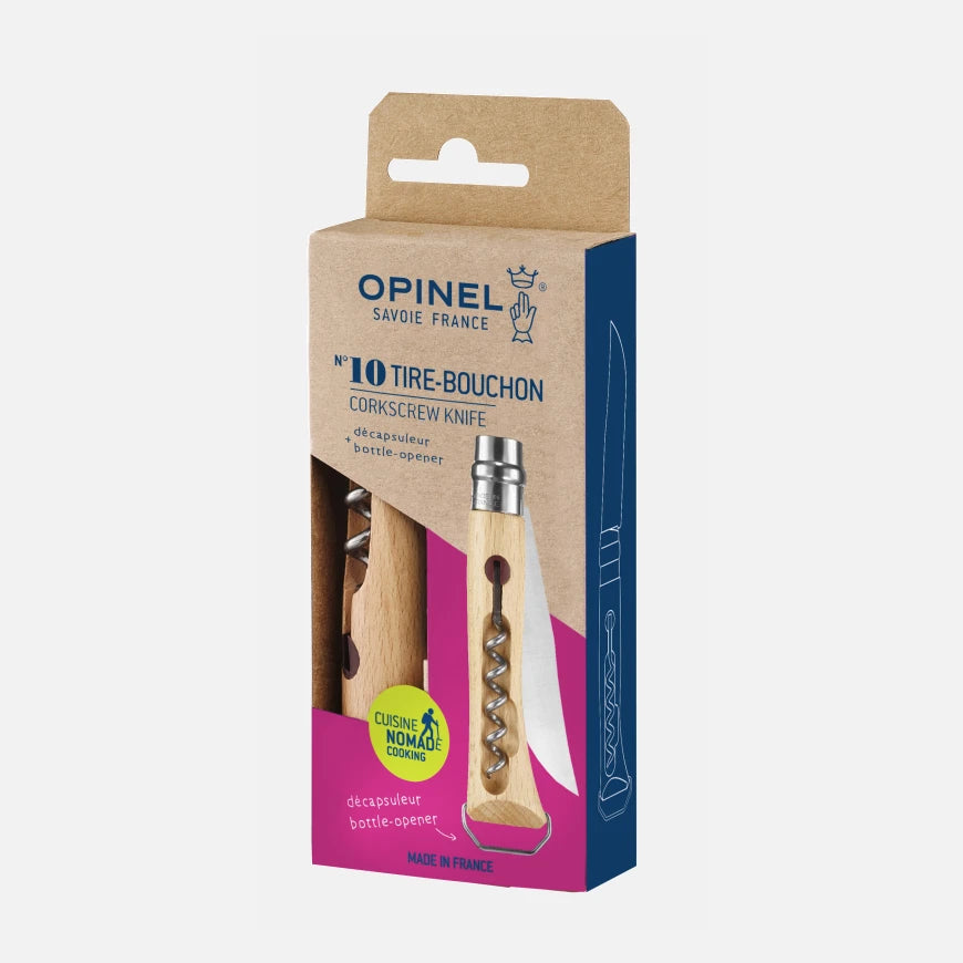 Opinel No.10 Corkscrew Stainless Steel Folding Knife with Bottle Opener 002578
