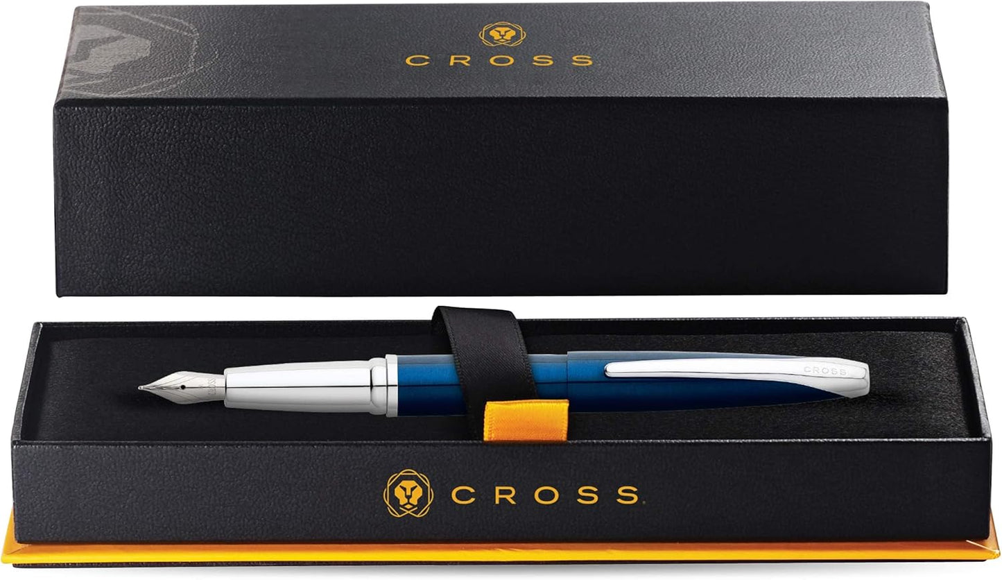 Cross ATX Translucent Blue Lacquer Stainless Steel Fine Nib Fountain Pen 886-37FS