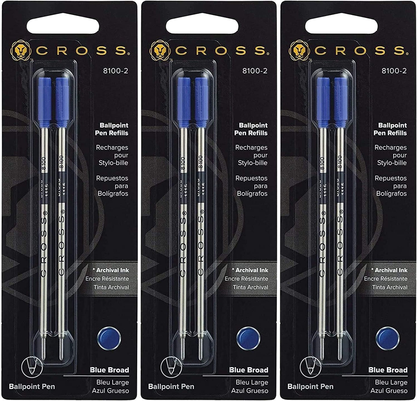 Cross 3X Ballpoint Pen Refills - Blue - Broad - Dual Pack 8100-2-3PACK