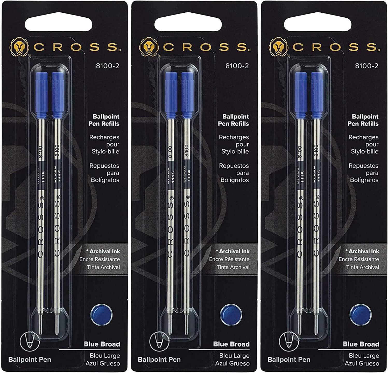 Cross 3X Ballpoint Pen Refills - Blue - Broad - Dual Pack 8100-2-3PACK