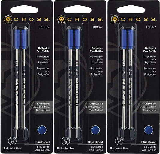 Cross 3X Ballpoint Pen Refills - Blue - Broad - Dual Pack 8100-2-3PACK