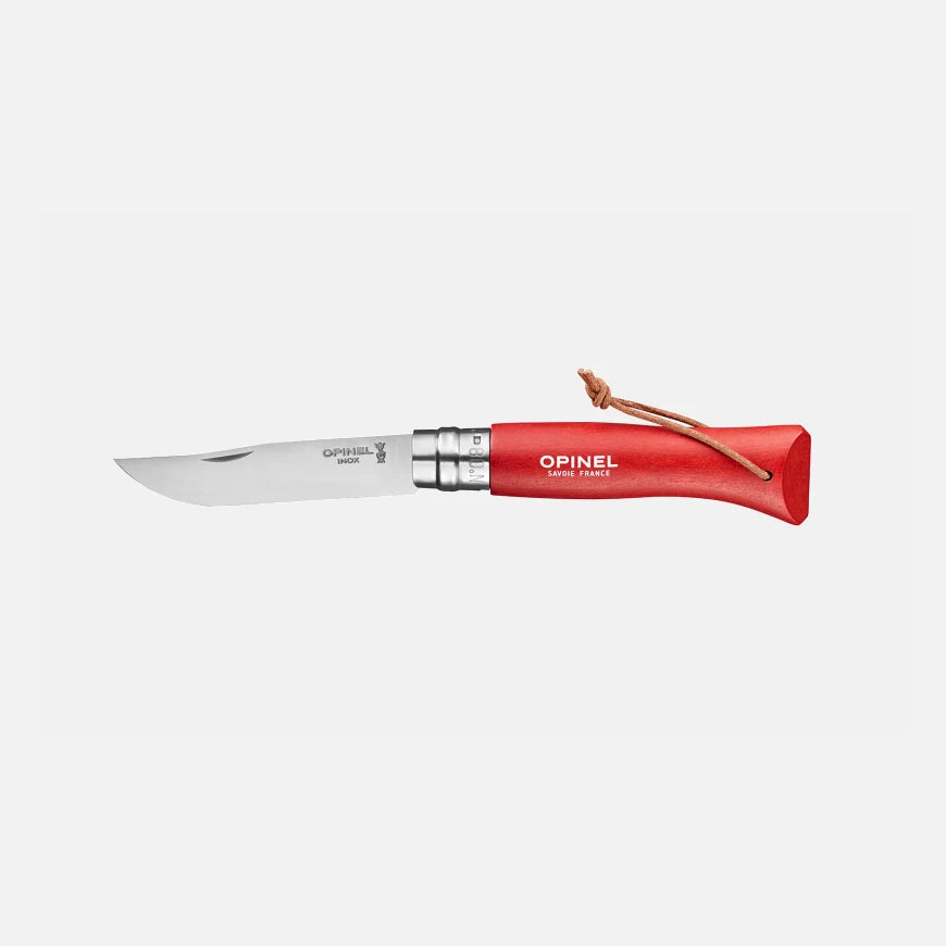 Opinel No.08 Bushwhacker Red Stainless Steel Folding Knife with Lanyard 001705