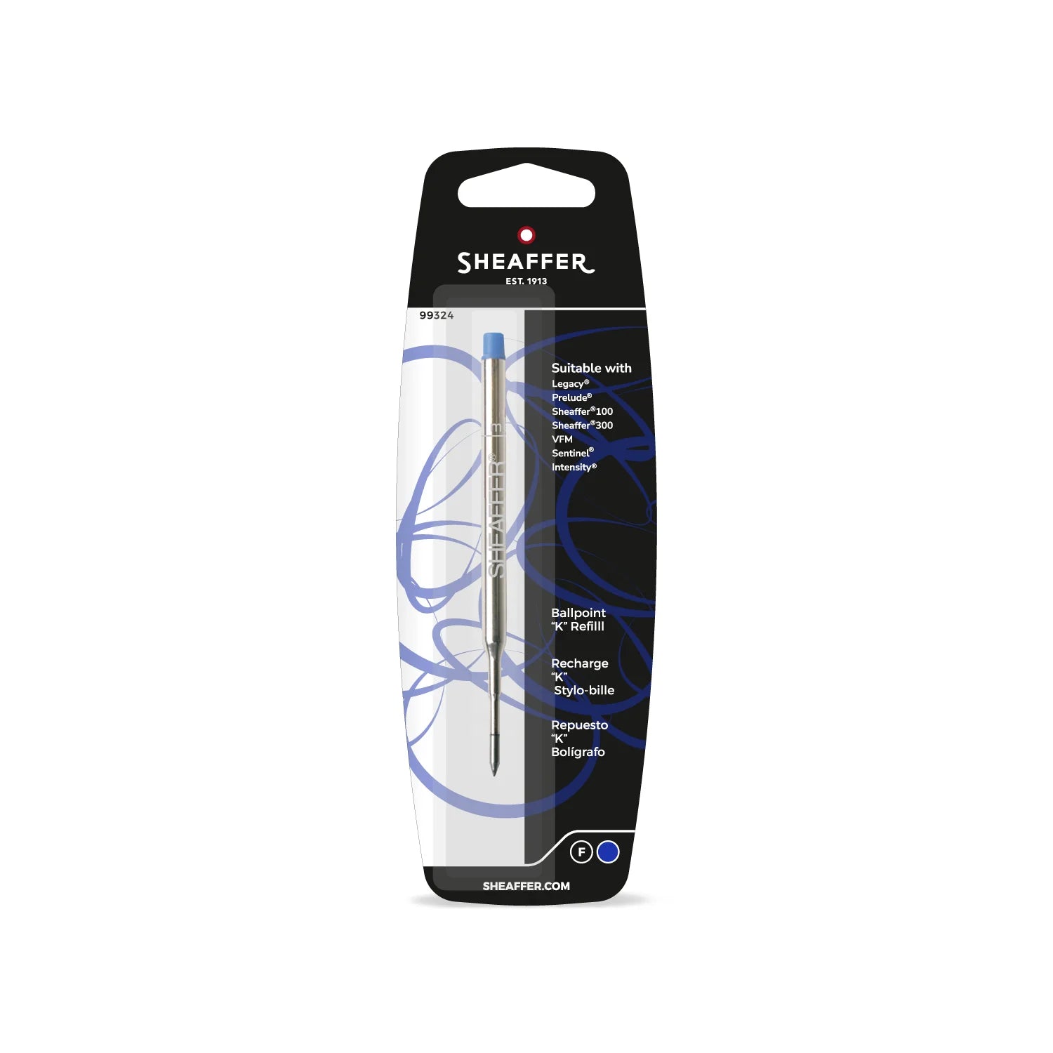 Sheaffer Ballpoint Pen Refill "K" Style - Blue Fine - Blister Card 99324