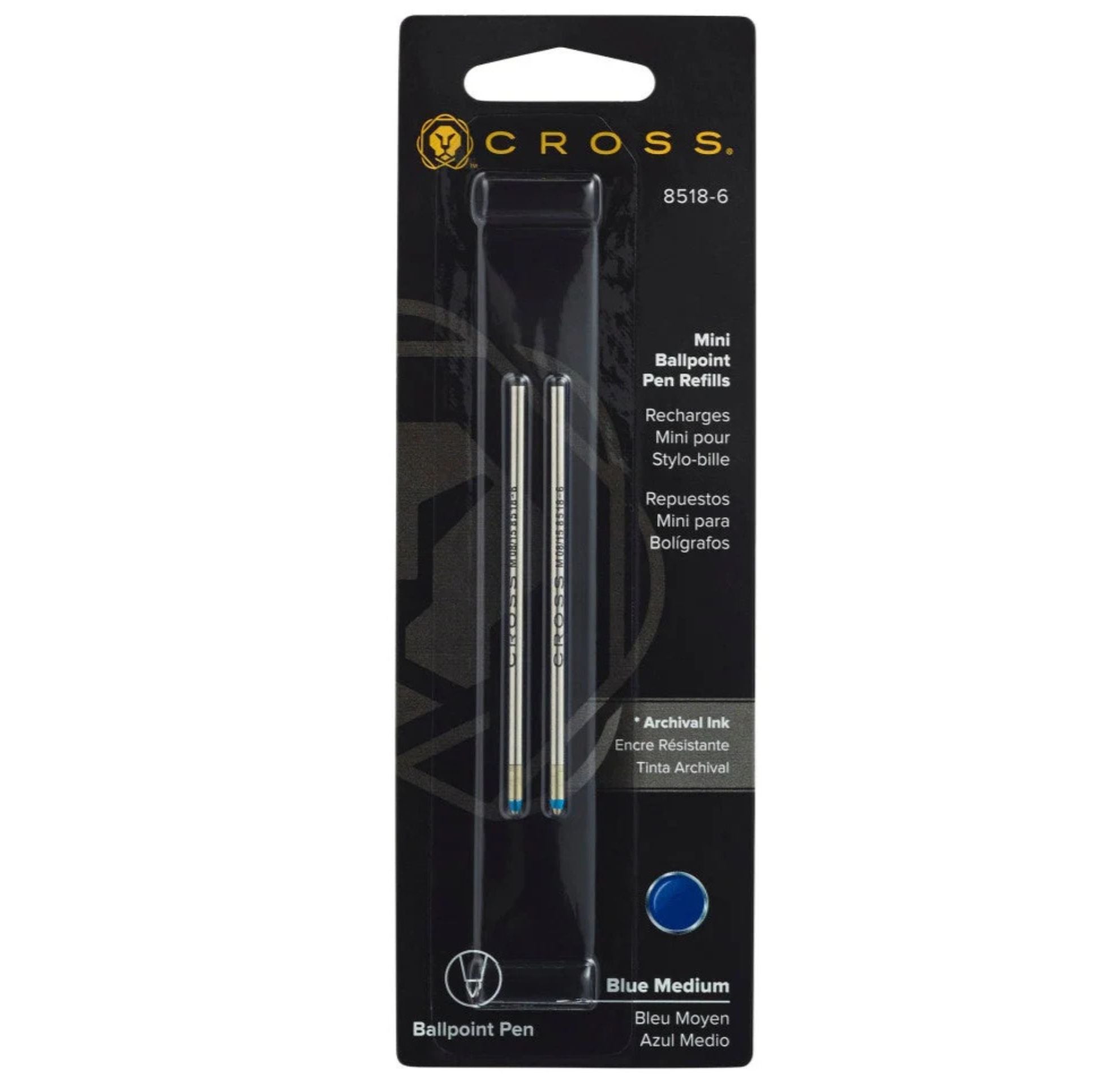 Cross Mini Ballpoint Pen Refill - Blue - Medium - Dual Pack 8518-6