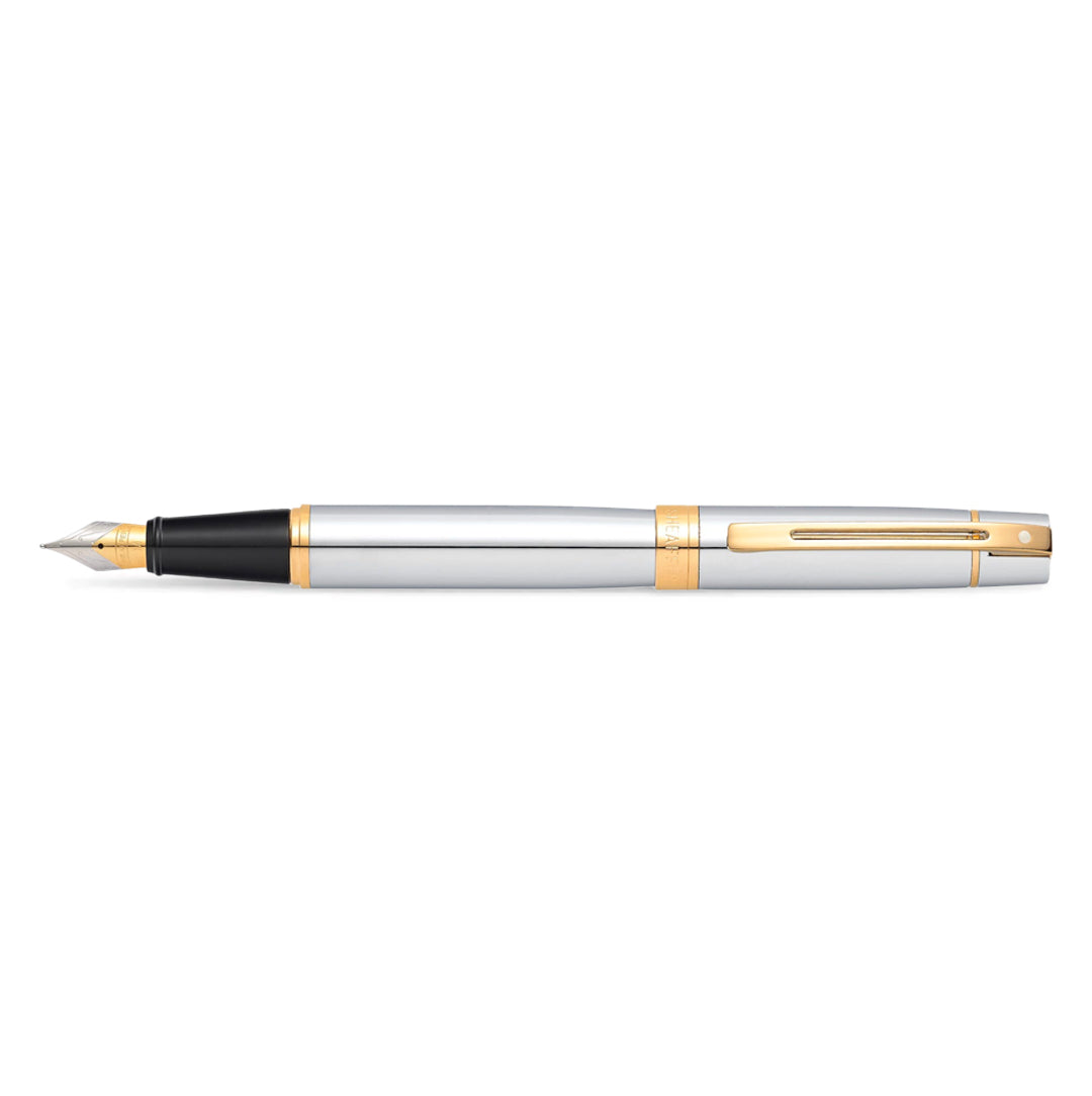 Sheaffer 300 E9342 Bright Chrome with Gold-tone Trims Fine Fountain Pen E0934243