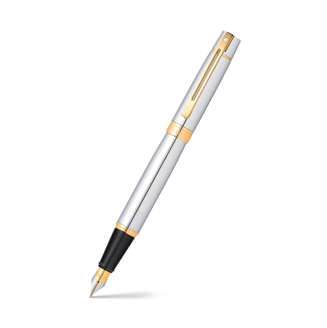 Sheaffer 300 E9342 Bright Chrome with Gold-tone Trims Fine Fountain Pen E0934243