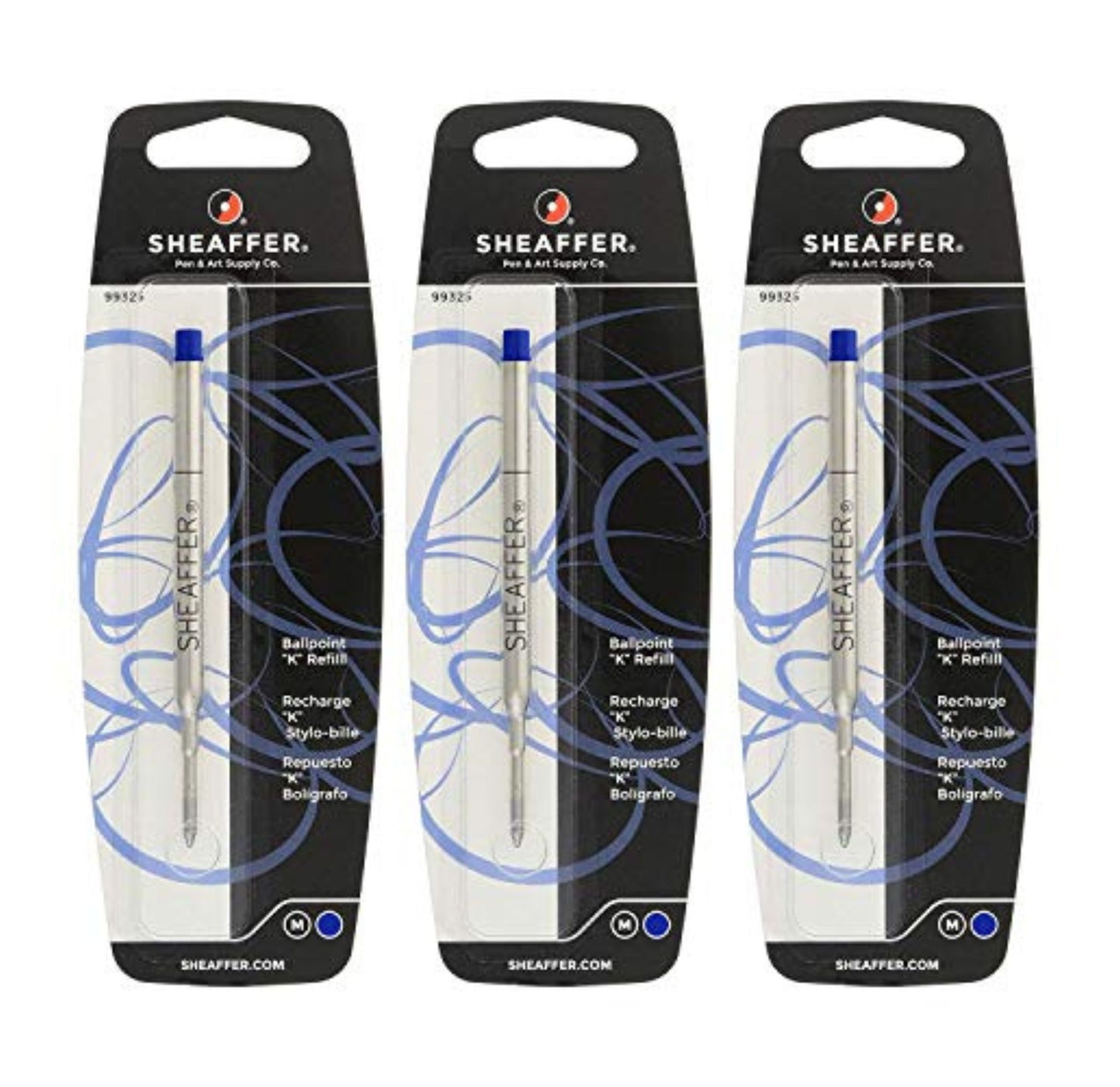 Sheaffer 3X Ballpoint Pen Refills "K" Style - Blue Medium - Blister Card 99325-3PACK