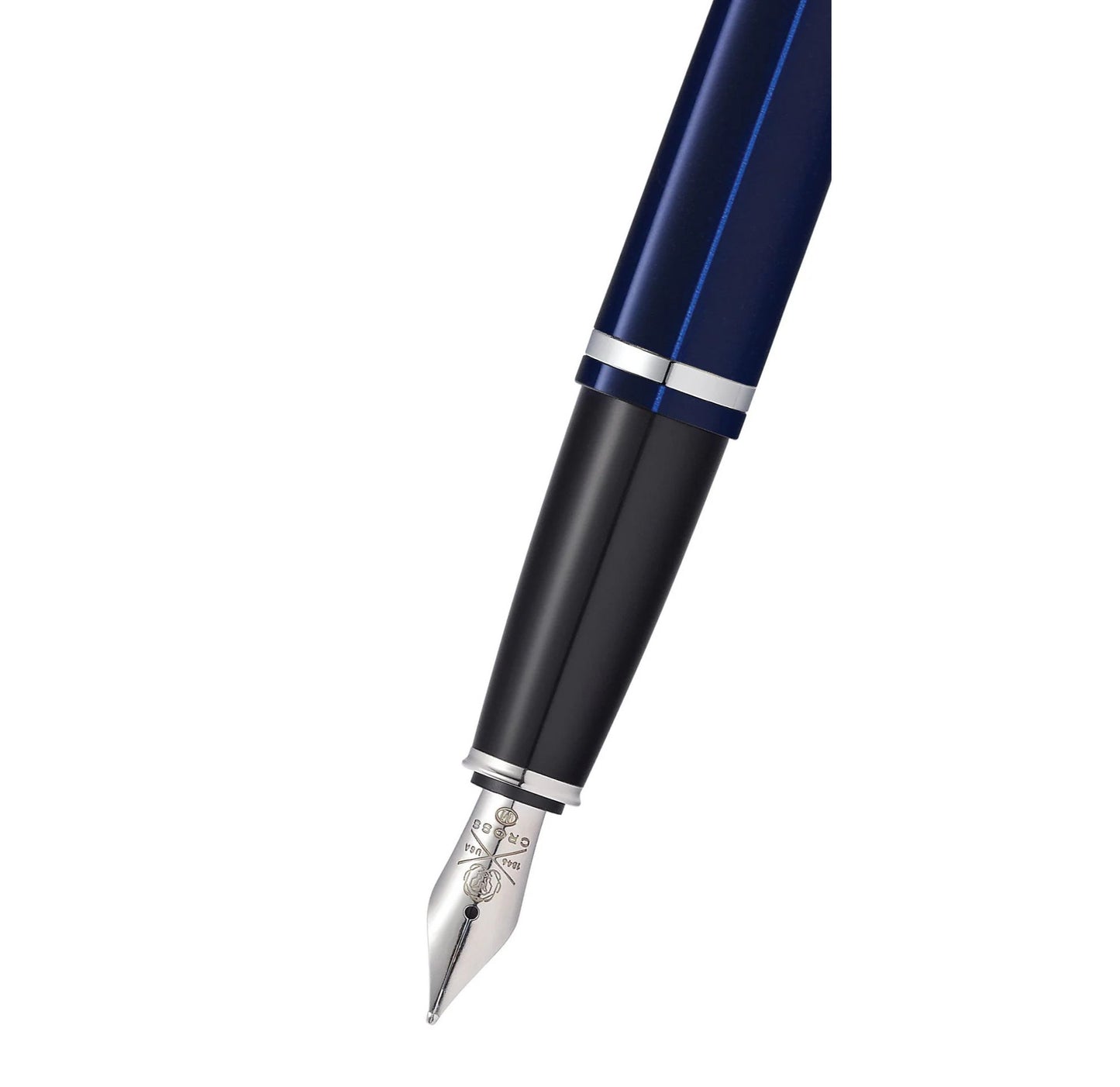 Cross Calais Chrome & Blue Lacquer Stainless Steel Medium Nib Fountain Pen AT0116-3MS