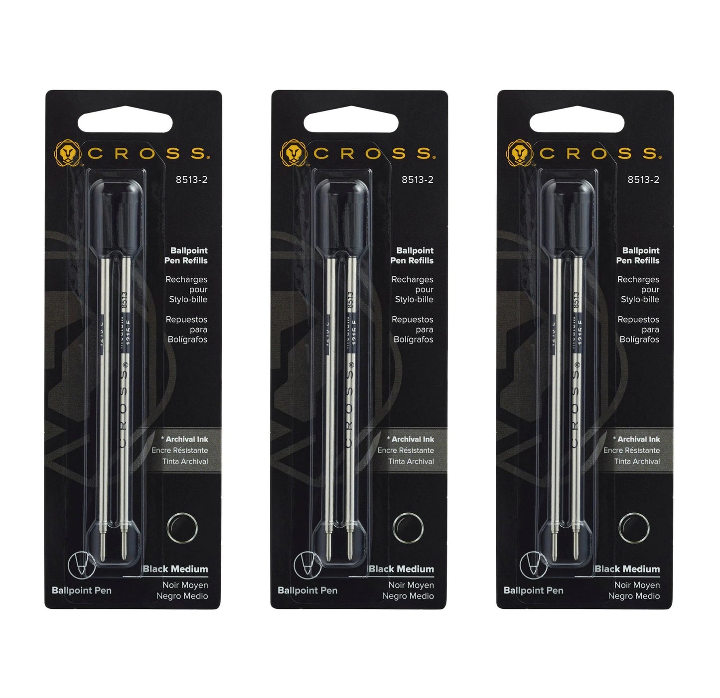 Cross 3X Ballpoint Pen Refills - Black - Medium - Dual Pack 8513-2-3PACK