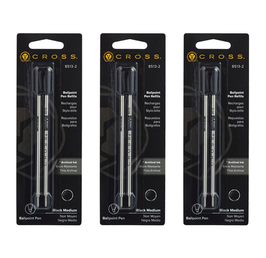 Cross 3X Ballpoint Pen Refills - Black - Medium - Dual Pack 8513-2-3PACK