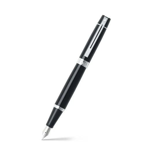 Sheaffer 300 Glossy Black Fine Nib Fountain Pen With Chrome Trims E0931243