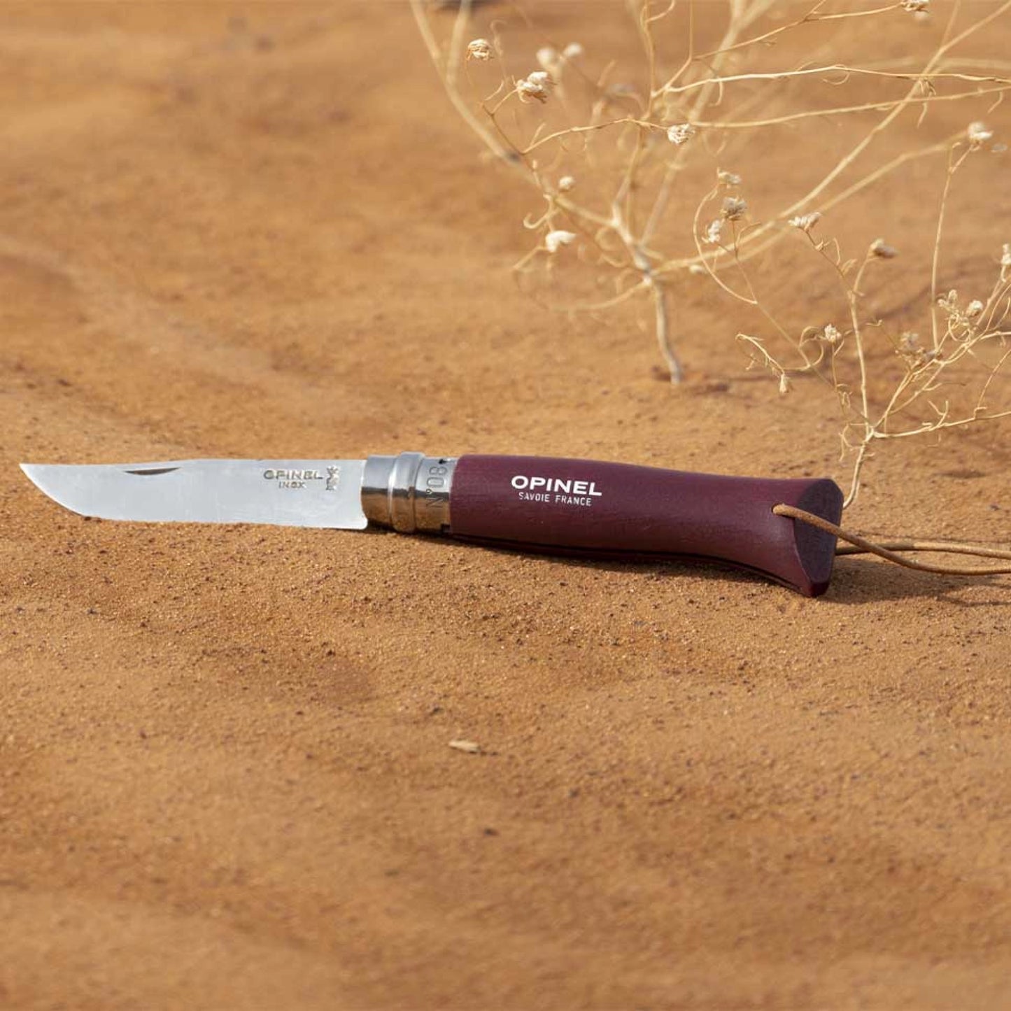 Opinel No.08 Bushwhacker Garnet Stainless Steel Folding Knife with Lanyard 002213