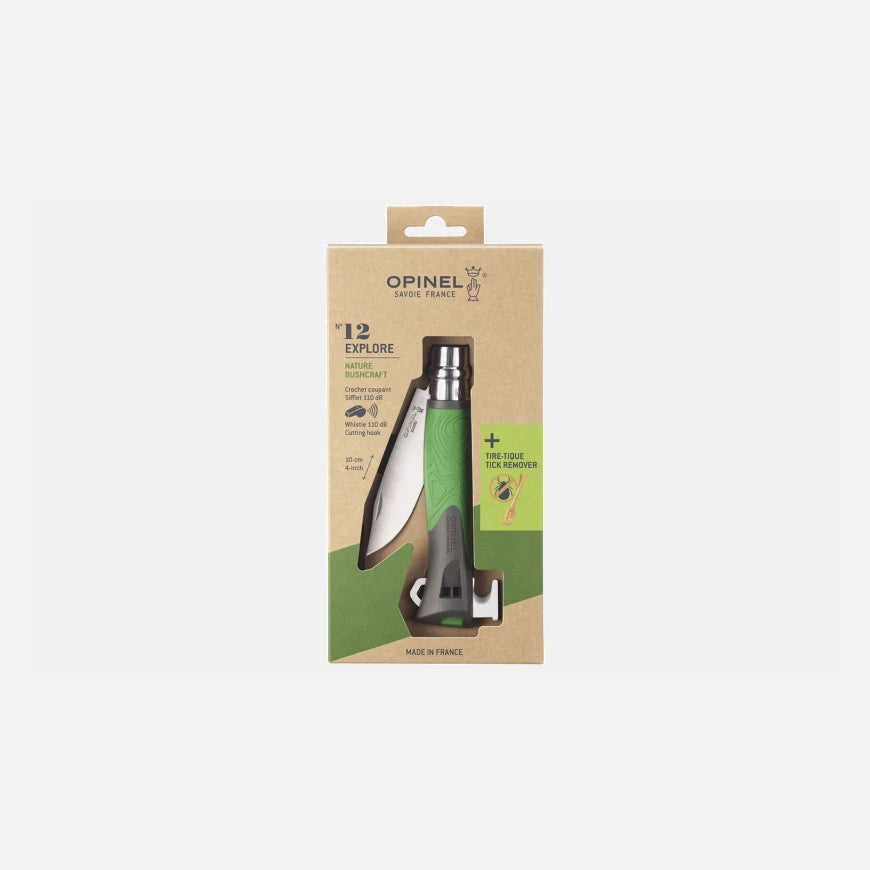 Opinel No.12 Outdoor Explore Green Folding Knife With Tick Remover 002489