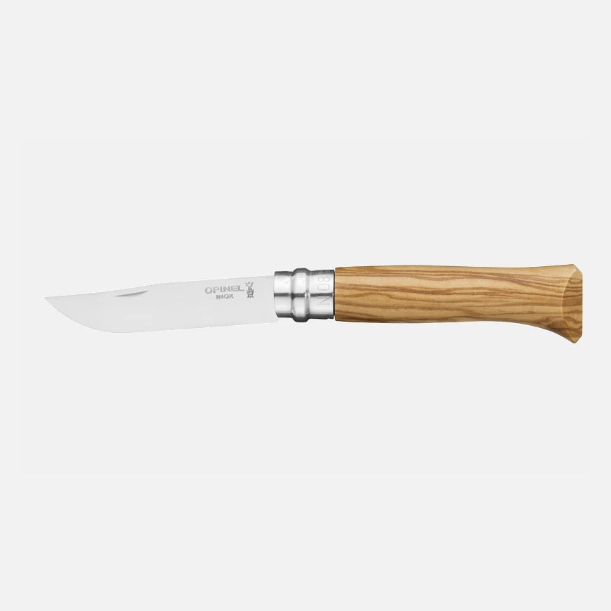 Opinel N°08 Olive Wood Stainless Steel Pocket Knife + Sheath 001004